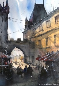 Cuneyt Senyavas, Prague, 13 x 19 inch, Watercolor on Paper, Cityscape Painting, AC-CTS-004